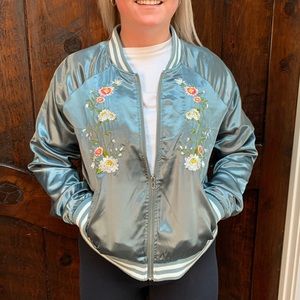 Romeo + Juliet Embroidered Satin Bomber Jacket